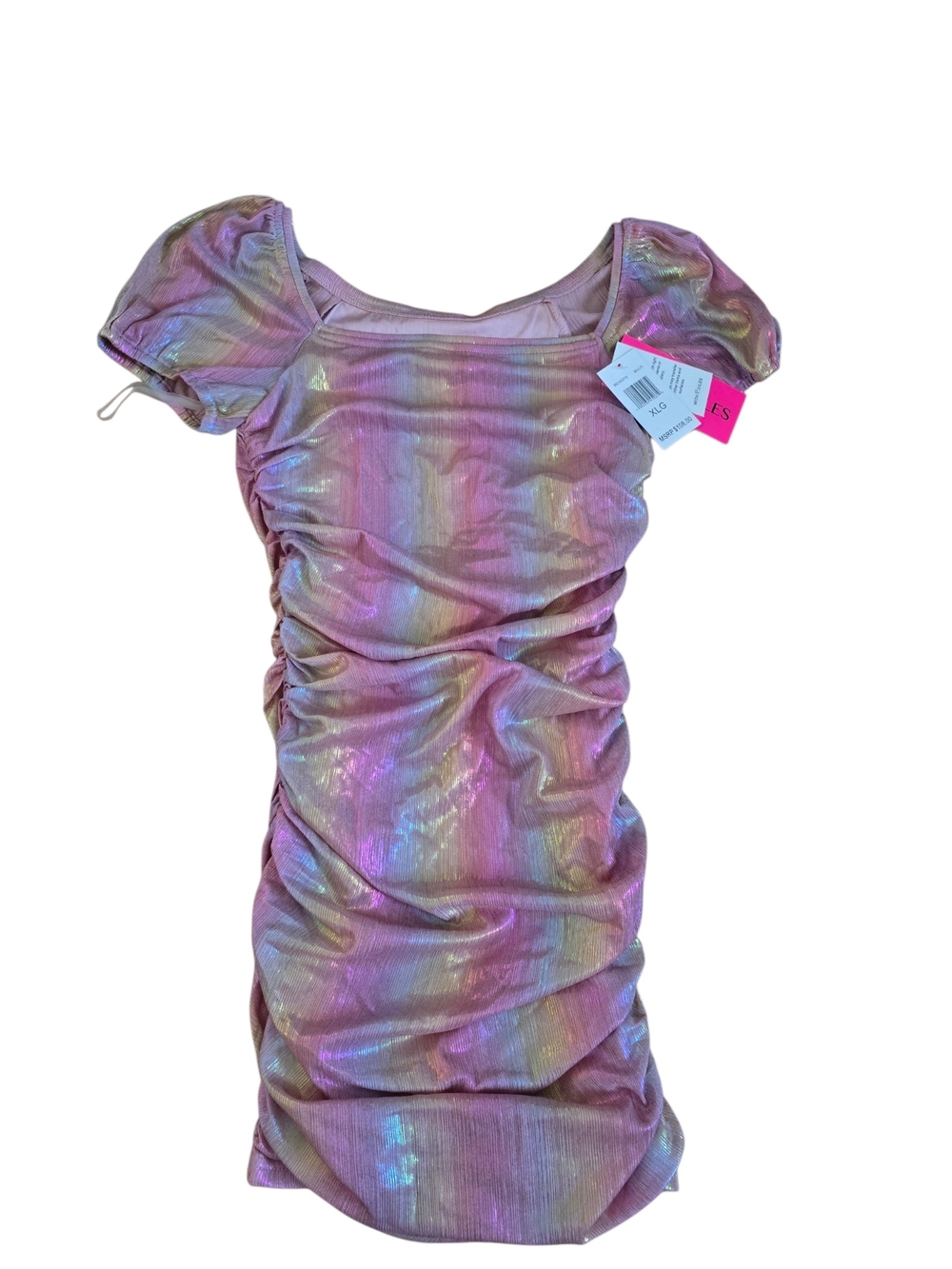 Joules Iridescent Lavender-Pink Ruched Puff-Sleeve Tunic